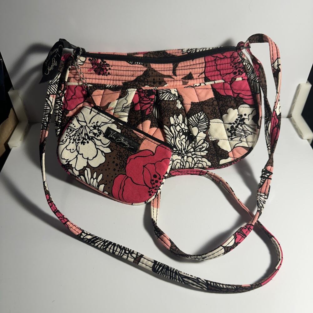 Vera Bradley MOCHA ROUGE Small Purse Handbag Brown Pink Coral Floral